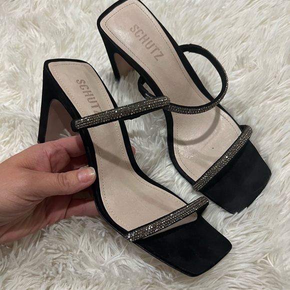 SCHUTZ Black Sandals with Silver Accents - Picture 2 of 9